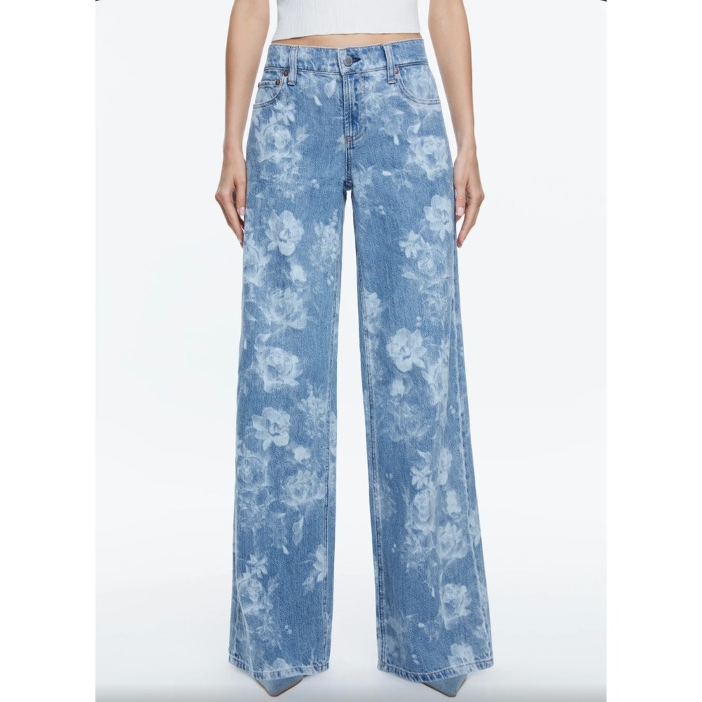Alice + Olivia Trish Low Rise Baggy Jeans | Floral Rose Print | Denim | Size 26 - Picture 2 of 9